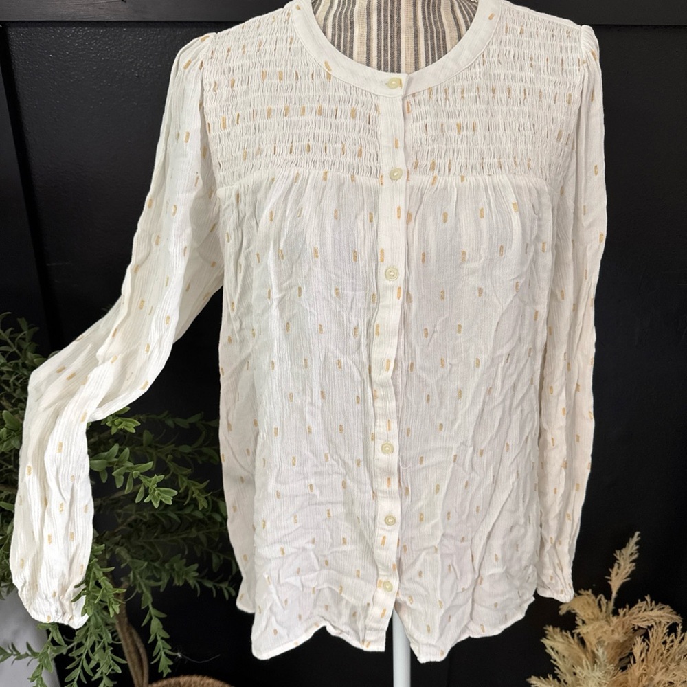 Ann Taylor LOFT Cottagecore Shirt Blouse Peasant Top Boho Women’s Sz Large